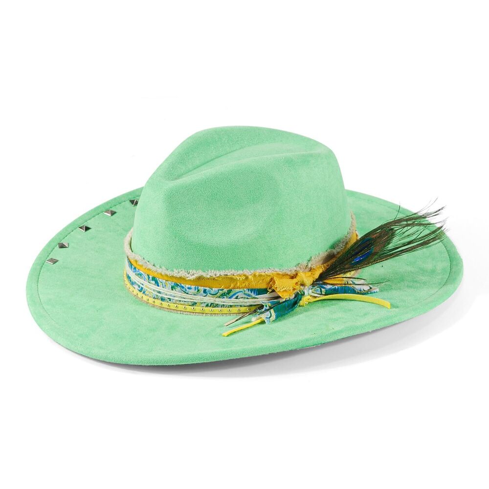 2323 Wide Brim Fedora Hat Retro Western Felt Hats Green